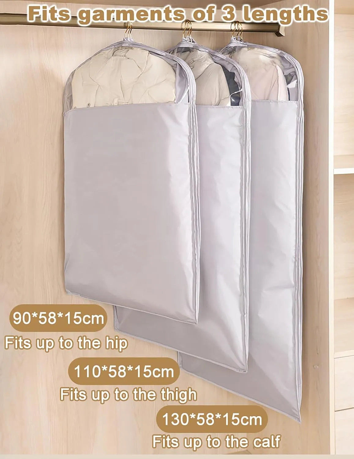 Hanging Garment Bags, Wardrobe Garment Covers with Zipper Dustproof Suit Bag, 40% Space Saving Self Compression Clothes Storage Bags for Down Jacket(Size:1105815cm)