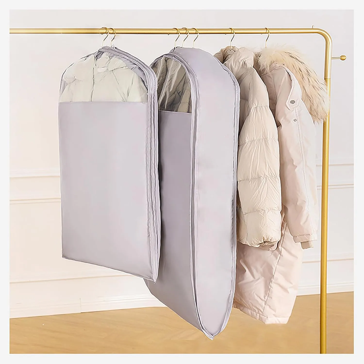 Hanging Garment Bags, Wardrobe Garment Covers with Zipper Dustproof Suit Bag, 40% Space Saving Self Compression Clothes Storage Bags for Down Jacket(Size:1105815cm)