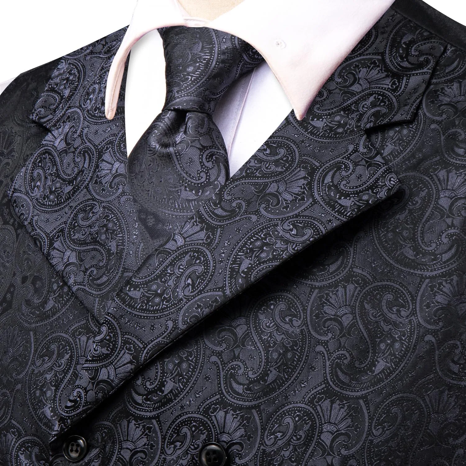 Hi-Tie Mens Silk Paisley Victorian Suit Vests Tie Set Lapel Pin Gold Tie Clip Double Breasted Steampunk Tuxedo Waistcoat
