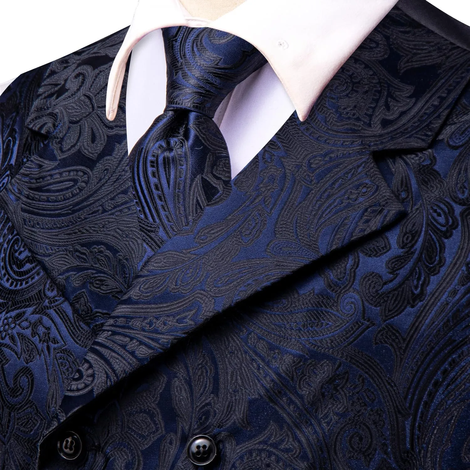Hi-Tie Mens Silk Paisley Victorian Suit Vests Tie Set Lapel Pin Gold Tie Clip Double Breasted Steampunk Tuxedo Waistcoat