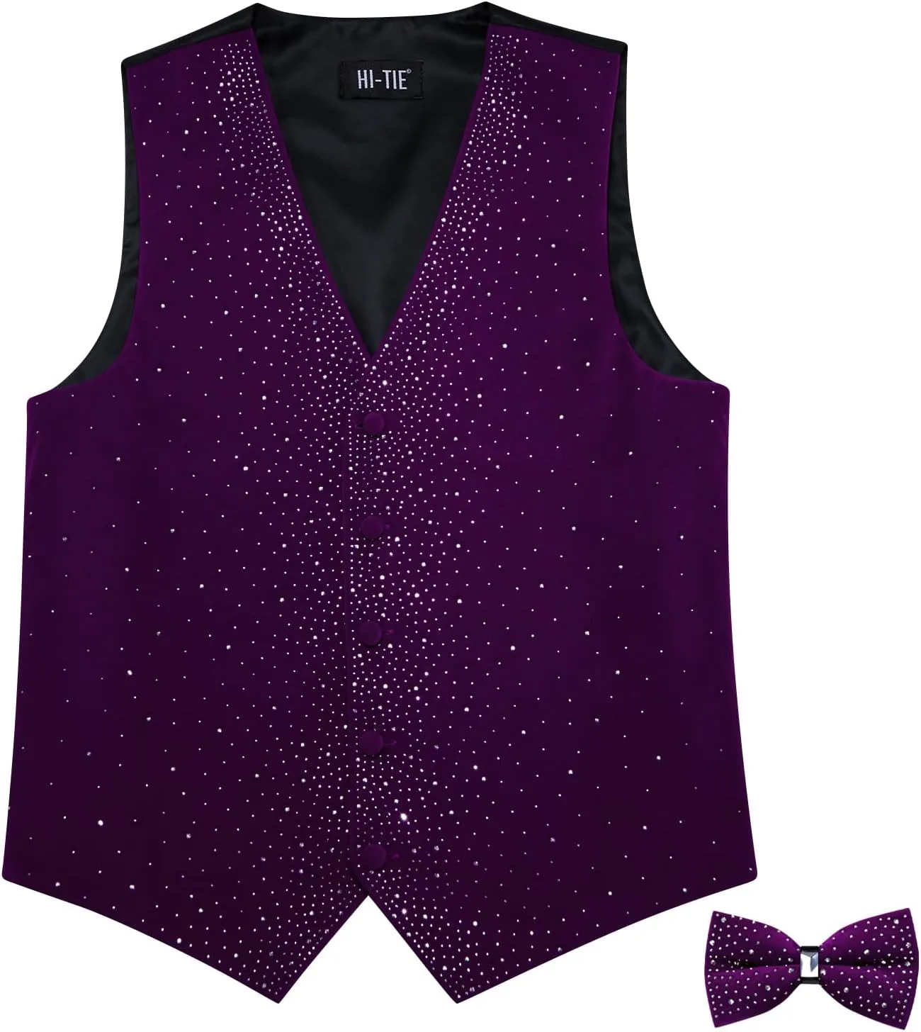Hi-Tie Men's Sparkling Velvet Waistcoat Suit Vest and Bow Tie Set Tuxedo Vests Flower Lapel Pin for Wedding Party Performance