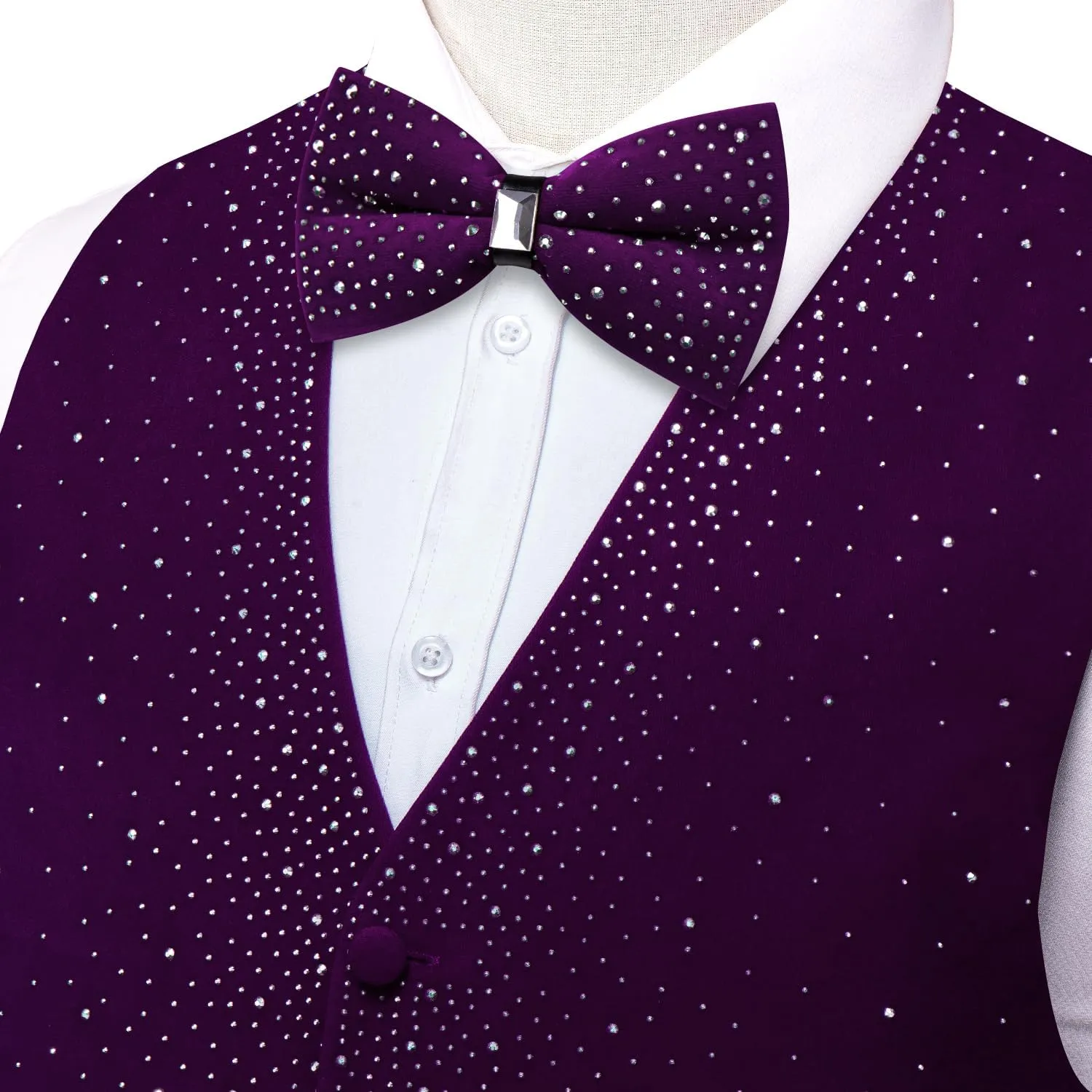 Hi-Tie Men's Sparkling Velvet Waistcoat Suit Vest and Bow Tie Set Tuxedo Vests Flower Lapel Pin for Wedding Party Performance