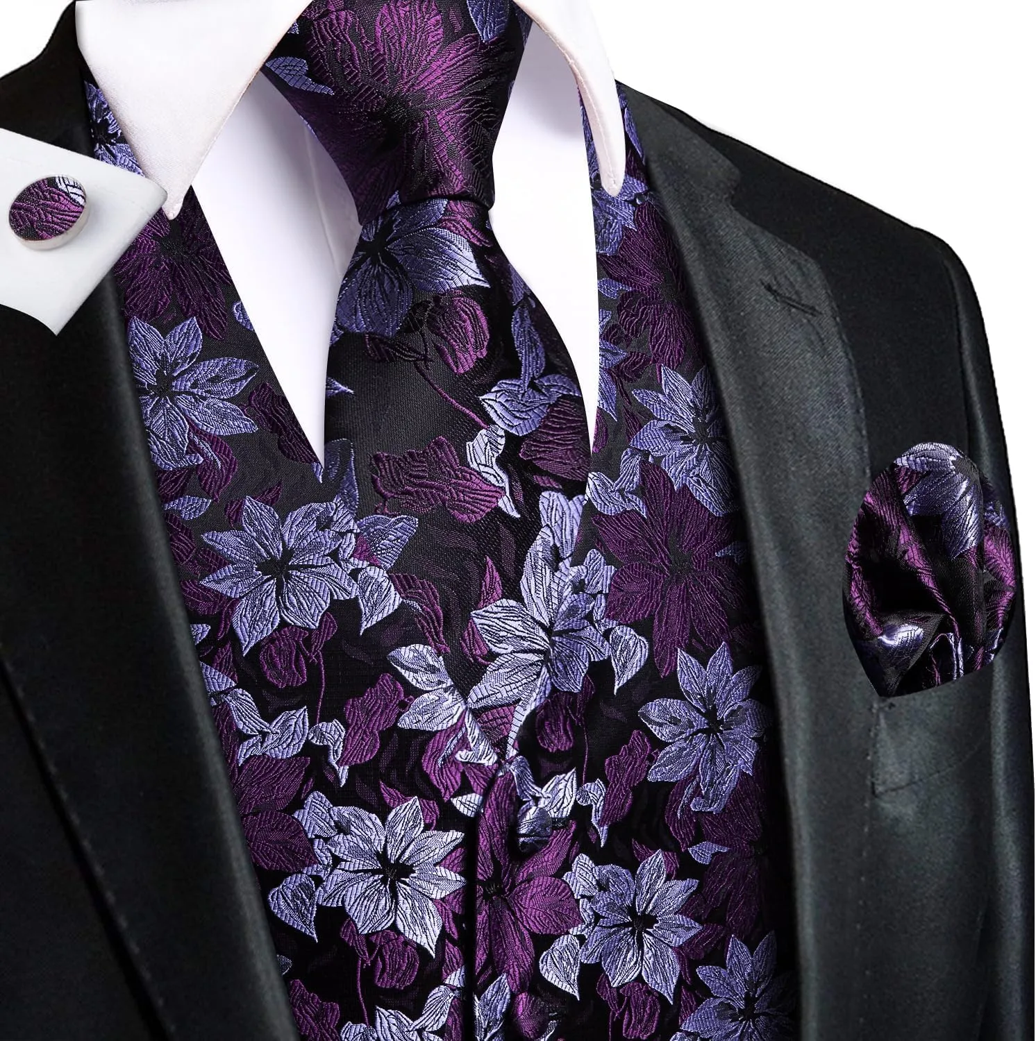 Hi-Tie Silk Mens Suit Vests and Tie Set Lapel Pin Gold Tie Clip Paisley Floral Casual Waistcoat Tuxedo Wedding Party Business