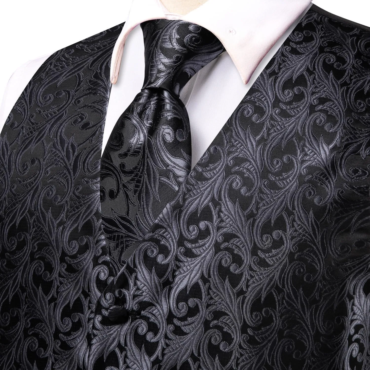 Hi-Tie Silk Mens Suit Vests and Tie Set Lapel Pin Gold Tie Clip Paisley Floral Casual Waistcoat Tuxedo Wedding Party Business