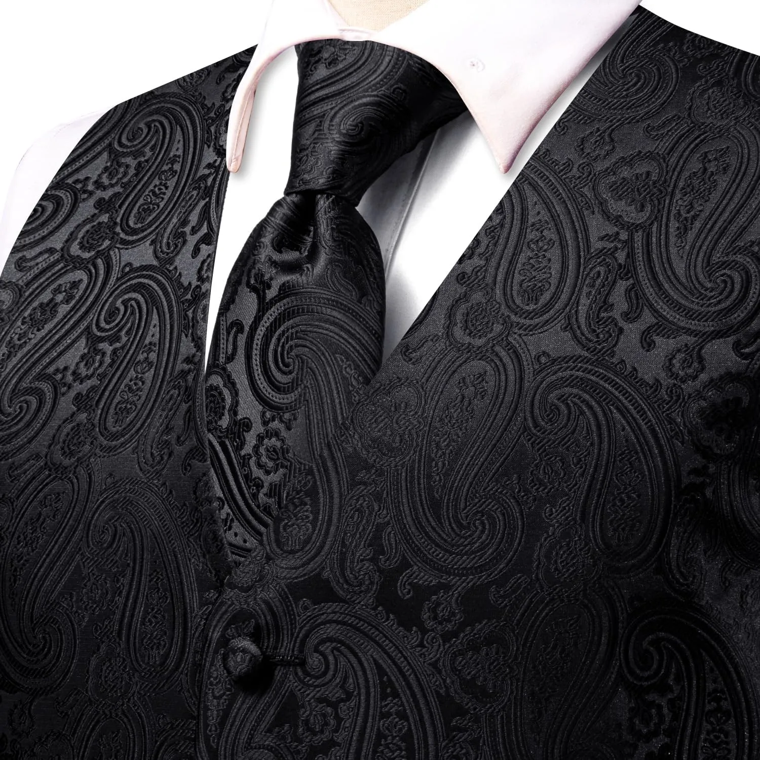 Hi-Tie Silk Mens Suit Vests and Tie Set Lapel Pin Gold Tie Clip Paisley Floral Casual Waistcoat Tuxedo Wedding Party Business