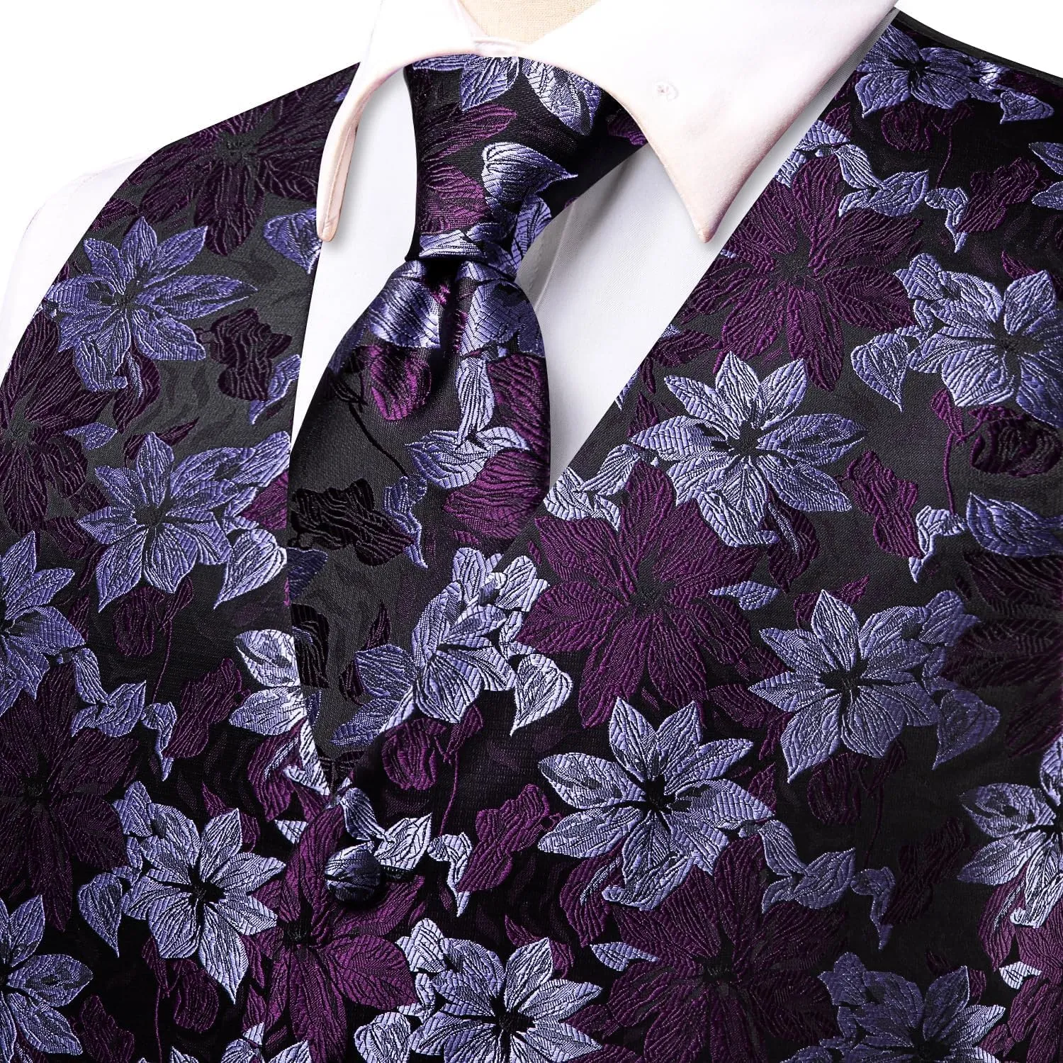Hi-Tie Silk Mens Suit Vests and Tie Set Lapel Pin Gold Tie Clip Paisley Floral Casual Waistcoat Tuxedo Wedding Party Business