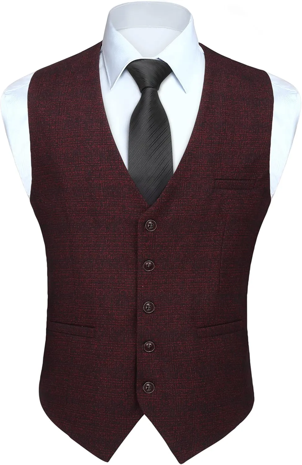 HISDERN Men's Suit Vest Business Plaid Formal Dress Waistcoat Slim Fit Vests for Men with 3 Pocket for Suit or Tuxedo