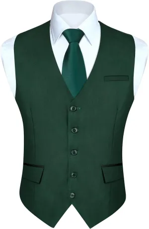 HISDERN Men's Suit Vest Business Suit Vests for Men Formal Slim Fit Solid Wedding Dress Waistcoat for V-Neck Tuxedo Vest