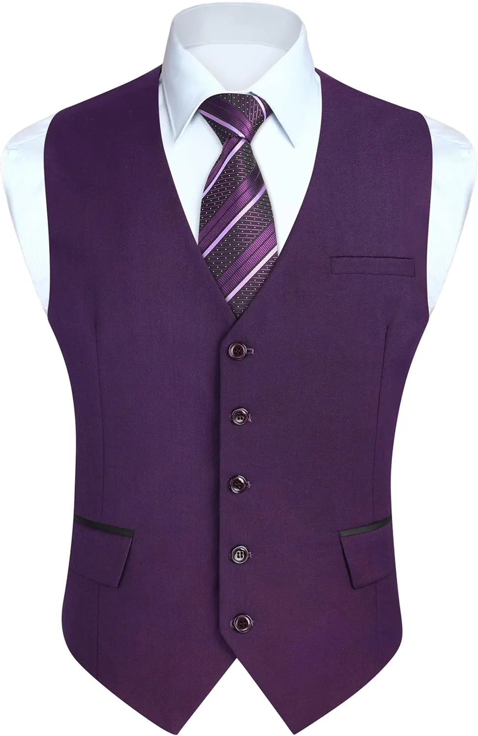 HISDERN Men's Suit Vest Business Suit Vests for Men Formal Slim Fit Solid Wedding Dress Waistcoat for V-Neck Tuxedo Vest