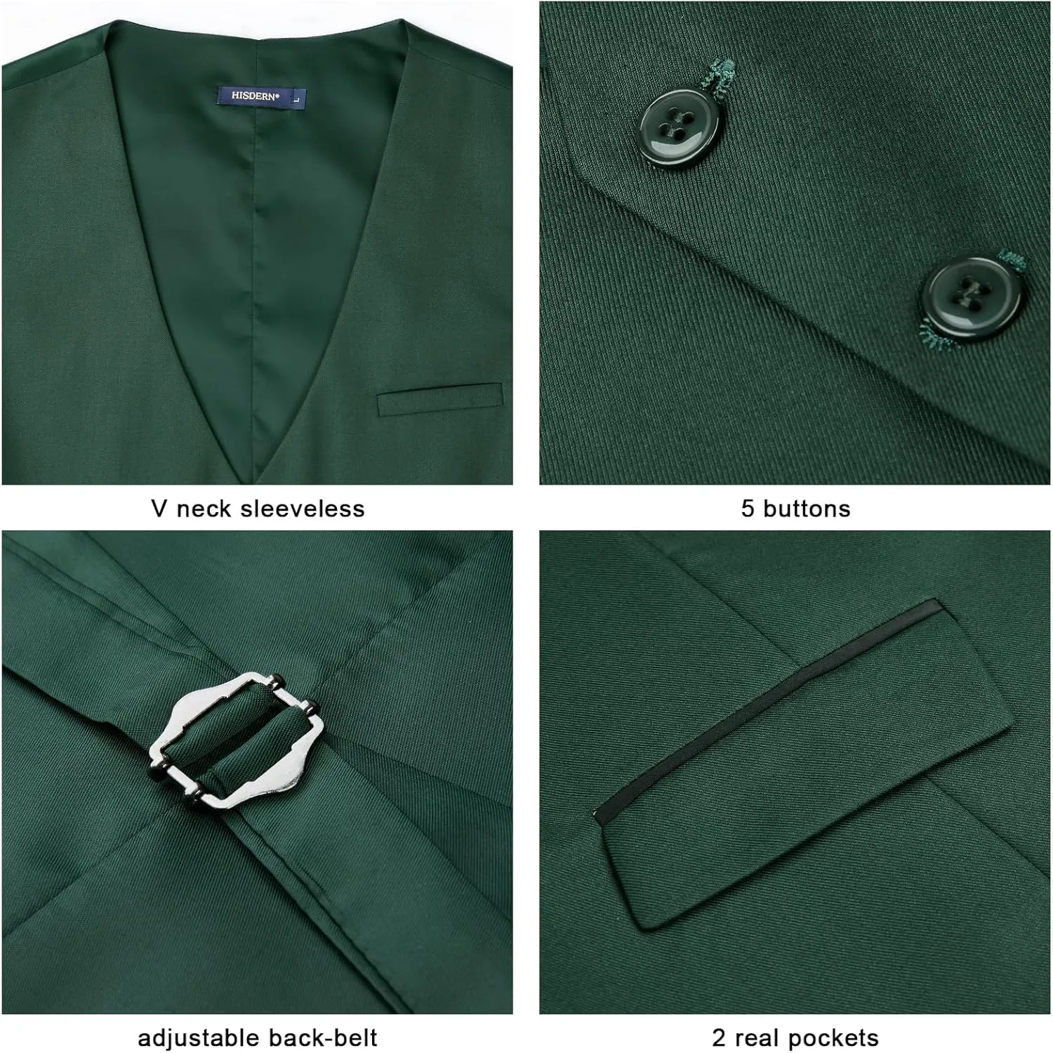 HISDERN Men's Suit Vest Business Suit Vests for Men Formal Slim Fit Solid Wedding Dress Waistcoat for V-Neck Tuxedo Vest