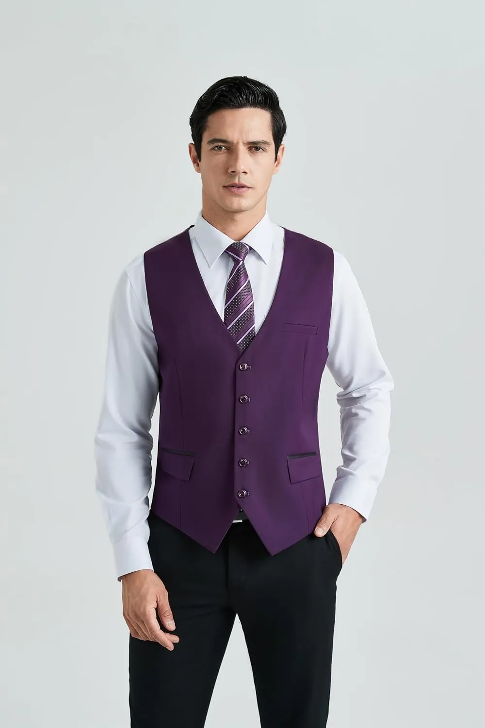 HISDERN Men's Suit Vest Business Suit Vests for Men Formal Slim Fit Solid Wedding Dress Waistcoat for V-Neck Tuxedo Vest