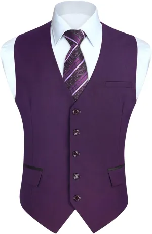 HISDERN Men's Suit Vest Business Suit Vests for Men Formal Slim Fit Solid Wedding Dress Waistcoat for V-Neck Tuxedo Vest