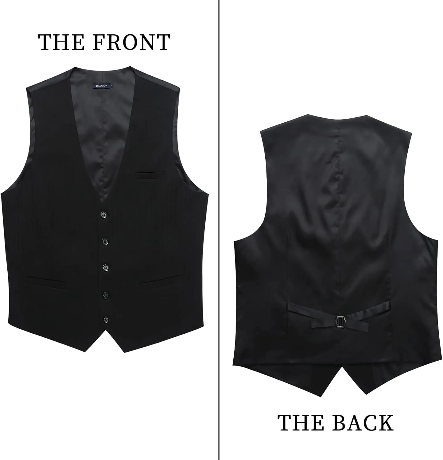 HISDERN Men's Suit Vest Business Suit Vests for Men Formal Slim Fit Solid Wedding Dress Waistcoat for V-Neck Tuxedo Vest