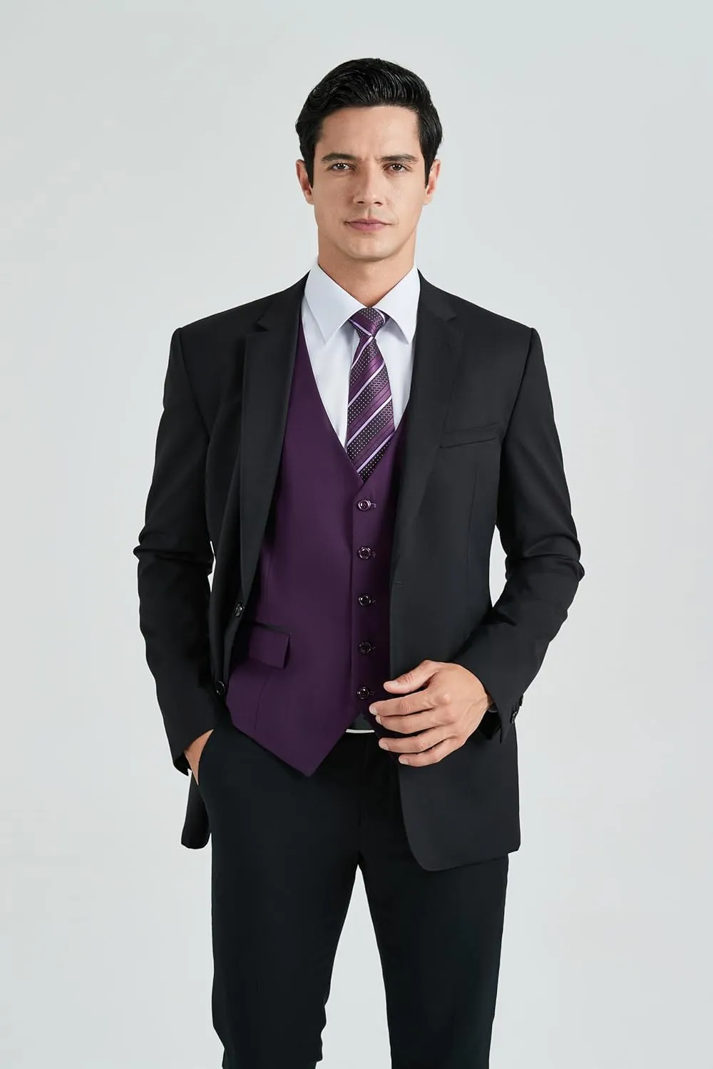 HISDERN Men's Suit Vest Business Suit Vests for Men Formal Slim Fit Solid Wedding Dress Waistcoat for V-Neck Tuxedo Vest