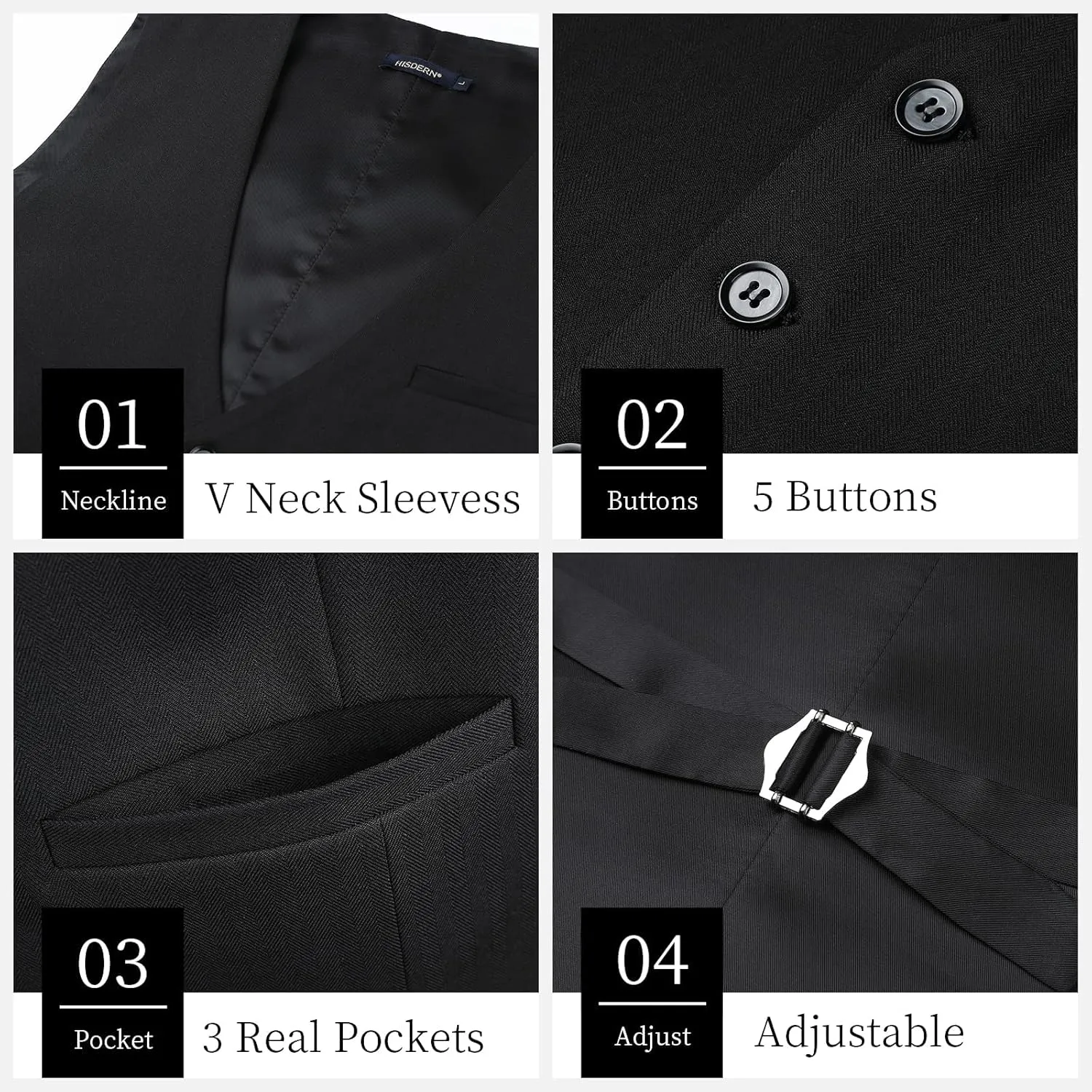 HISDERN Men's Suit Vest Business Suit Vests for Men Formal Slim Fit Solid Wedding Dress Waistcoat for V-Neck Tuxedo Vest