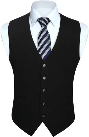 HISDERN Men's Suit Vest Business Suit Vests for Men Formal Slim Fit Solid Wedding Dress Waistcoat for V-Neck Tuxedo Vest