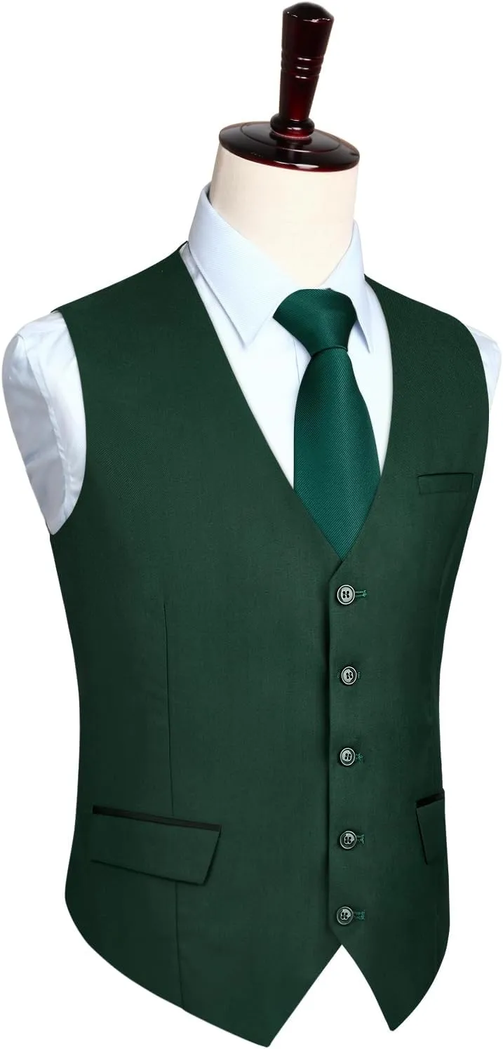 HISDERN Men's Suit Vest Business Suit Vests for Men Formal Slim Fit Solid Wedding Dress Waistcoat for V-Neck Tuxedo Vest