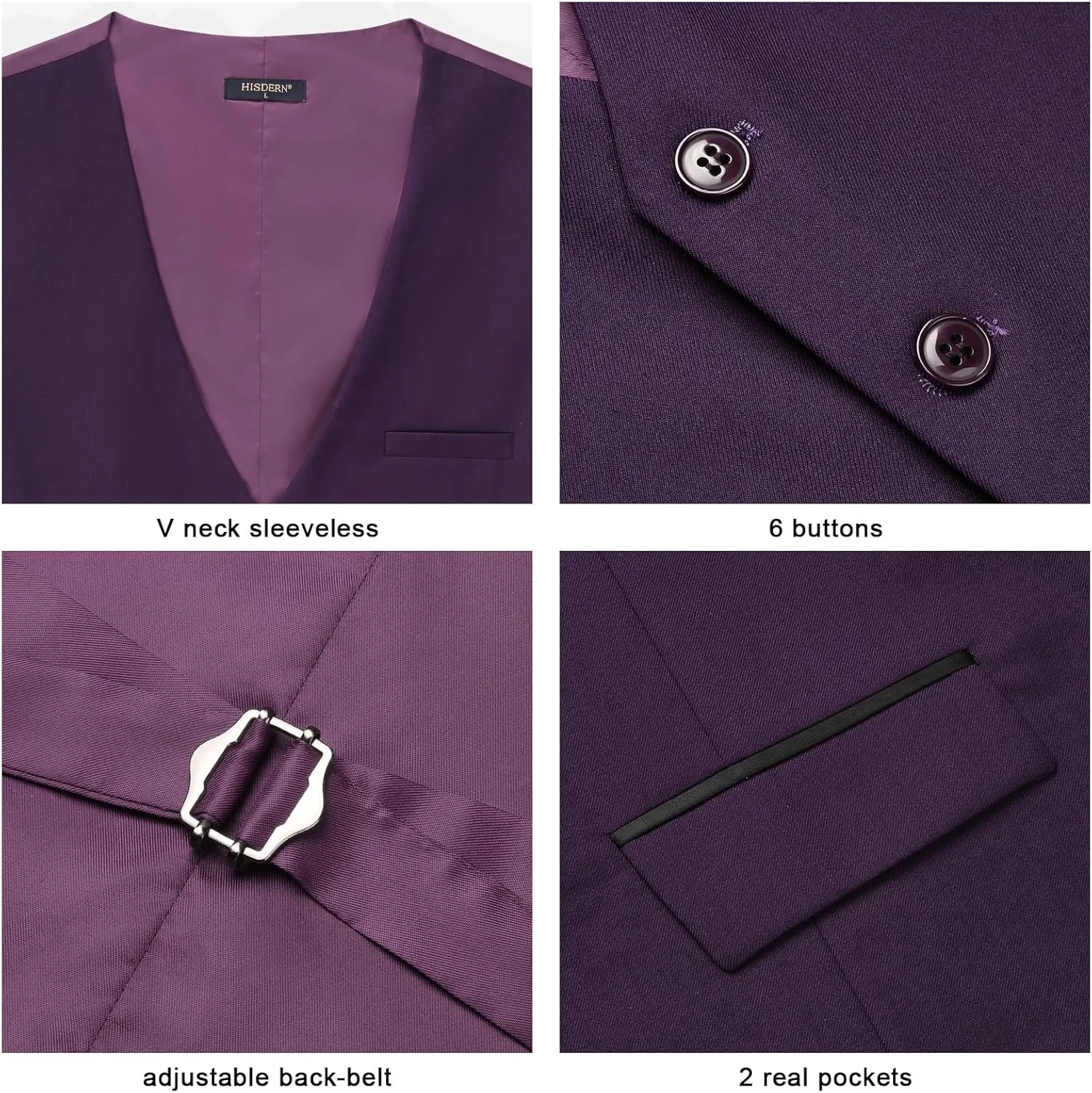 HISDERN Men's Suit Vest Business Suit Vests for Men Formal Slim Fit Solid Wedding Dress Waistcoat for V-Neck Tuxedo Vest