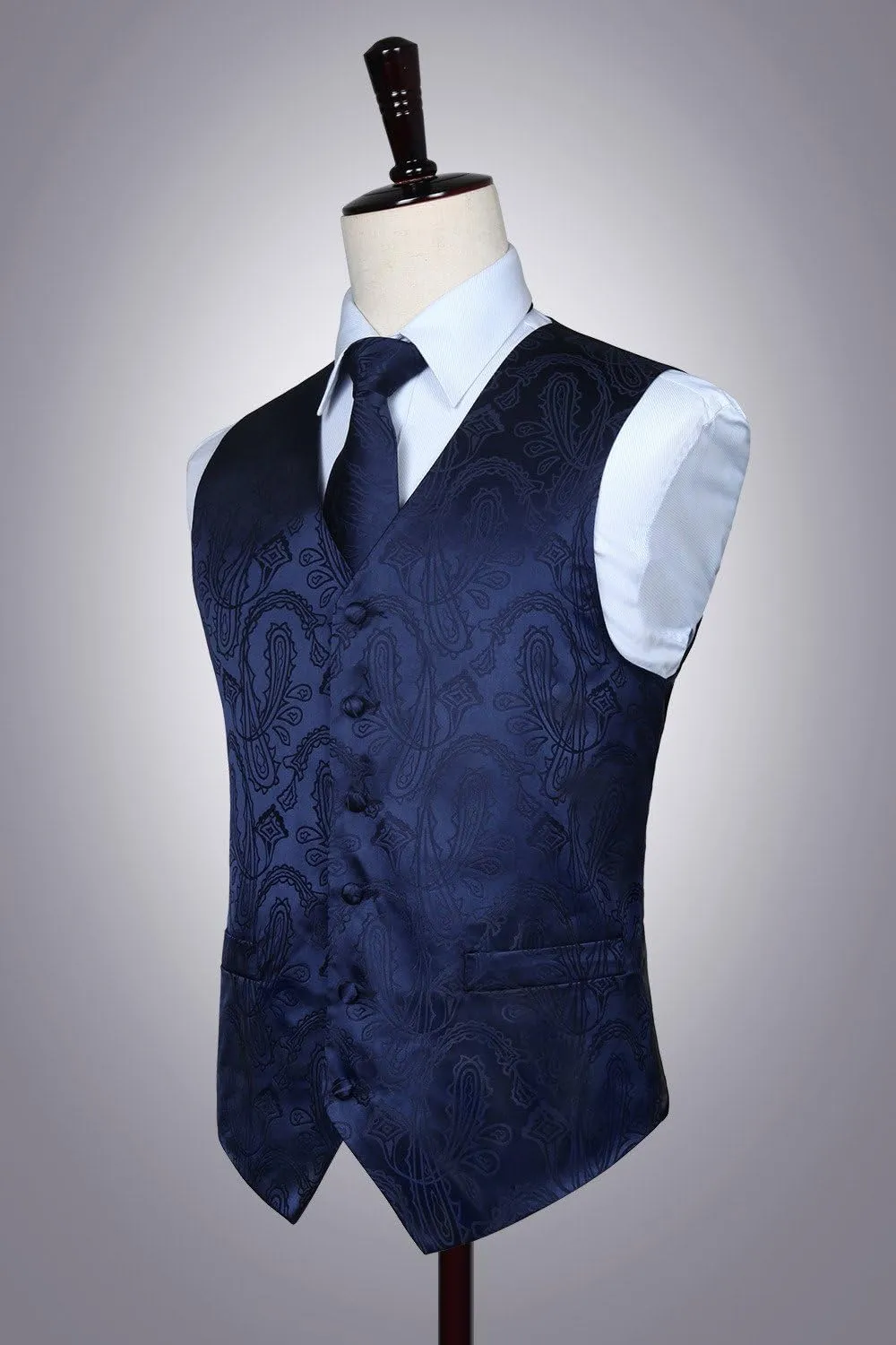 HISDERN Mens Vest Tie Set 3PC Formal Waistcoat Paisley Floral Jacquard Necktie Pocket Square Suit Vests Wedding Party