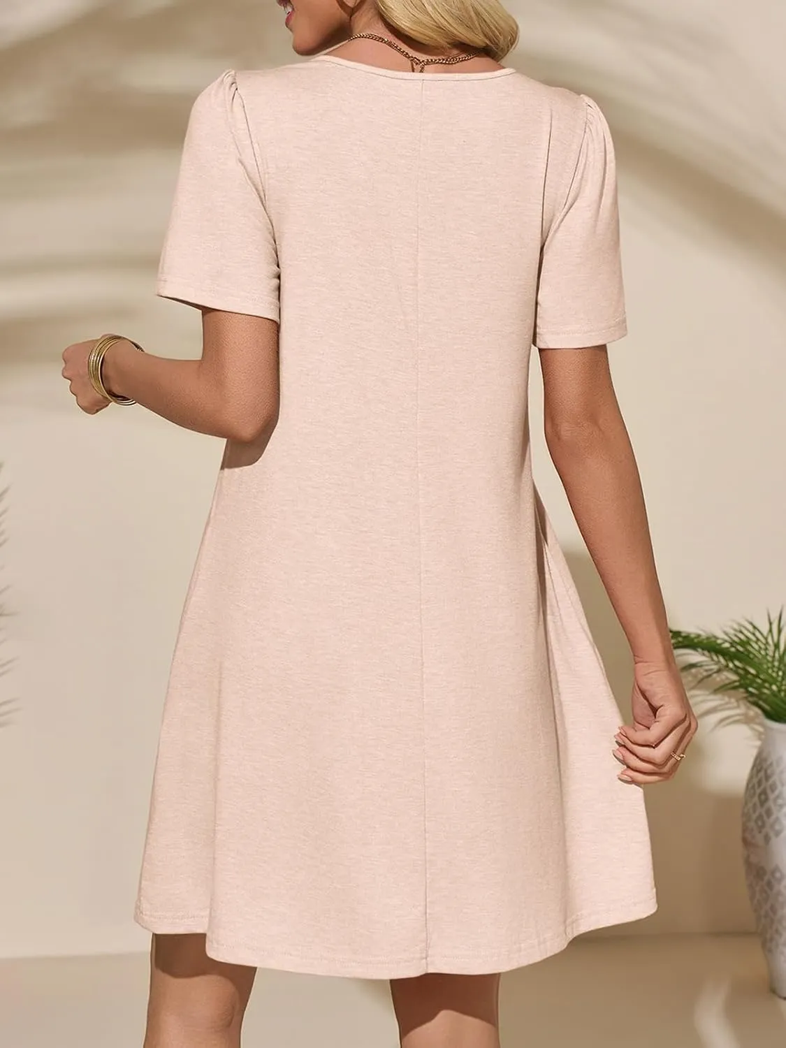 Imily Bela Womens Summer Casual T Shirt Dress Short Sleeve Crewneck Pleated Front Loose Beach Flowy Mini Dresses