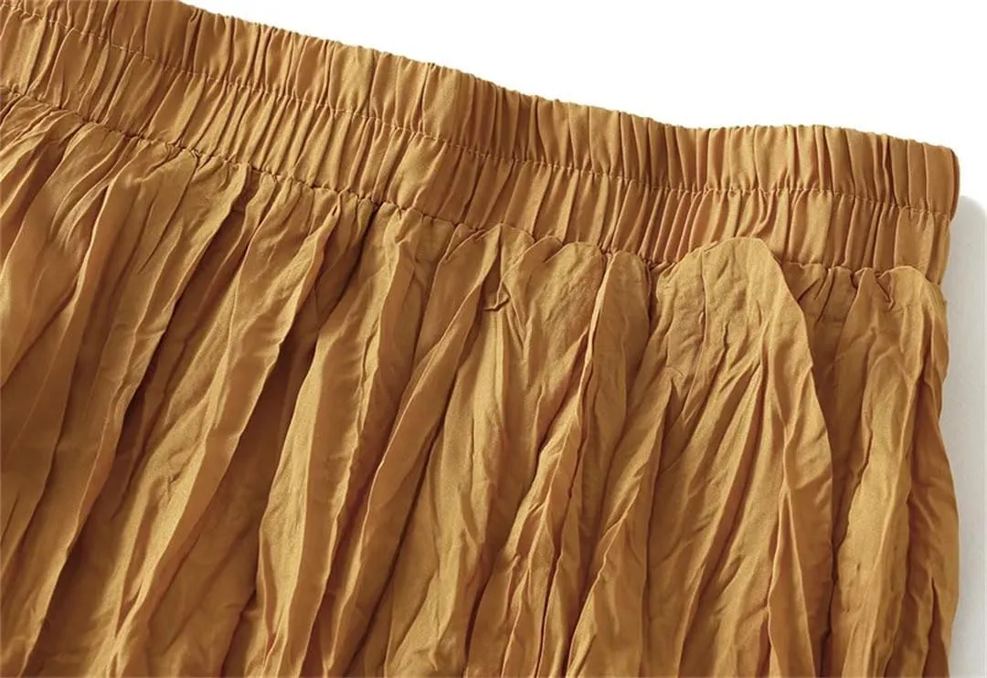 Irregular Pleated A-Line Skirt for Women High Waist Solid Color Loose Casual Skirts