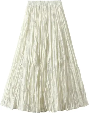Irregular Pleated A-Line Skirt for Women High Waist Solid Color Loose Casual Skirts