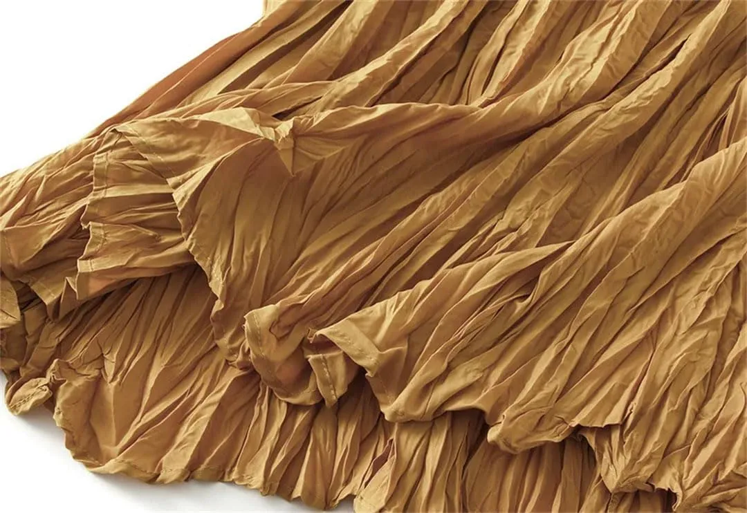 Irregular Pleated A-Line Skirt for Women High Waist Solid Color Loose Casual Skirts