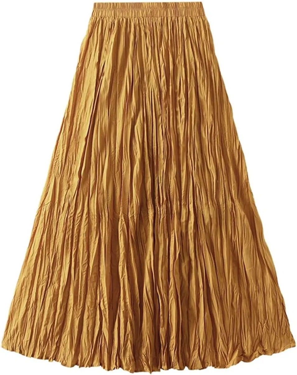 Irregular Pleated A-Line Skirt for Women High Waist Solid Color Loose Casual Skirts