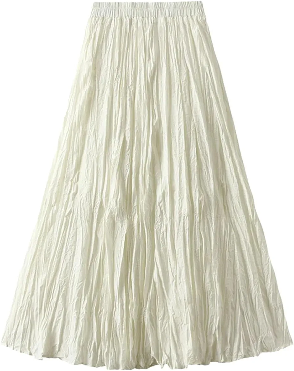 Irregular Pleated A-Line Skirt for Women High Waist Solid Color Loose Casual Skirts