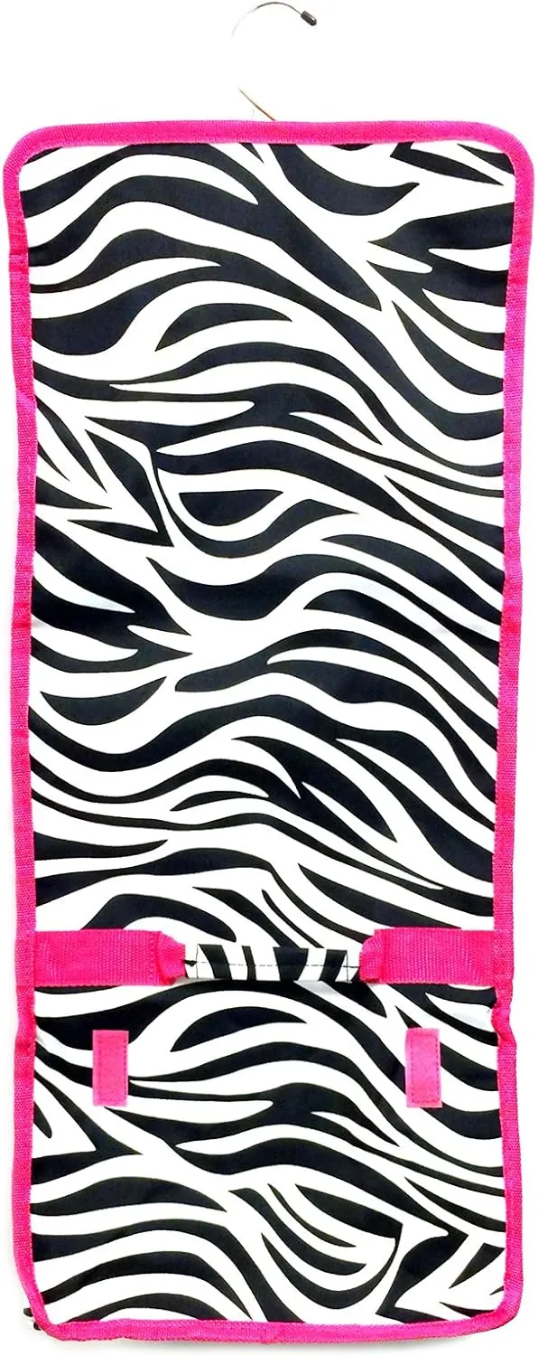 JChronicles Women's Large Hanging Toiletry Cosmetic Organizer Bag-It can roll up for Travel or Storage (Zebra-PK Trim)