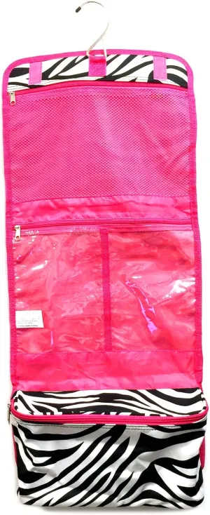 JChronicles Women's Large Hanging Toiletry Cosmetic Organizer Bag-It can roll up for Travel or Storage (Zebra-PK Trim)