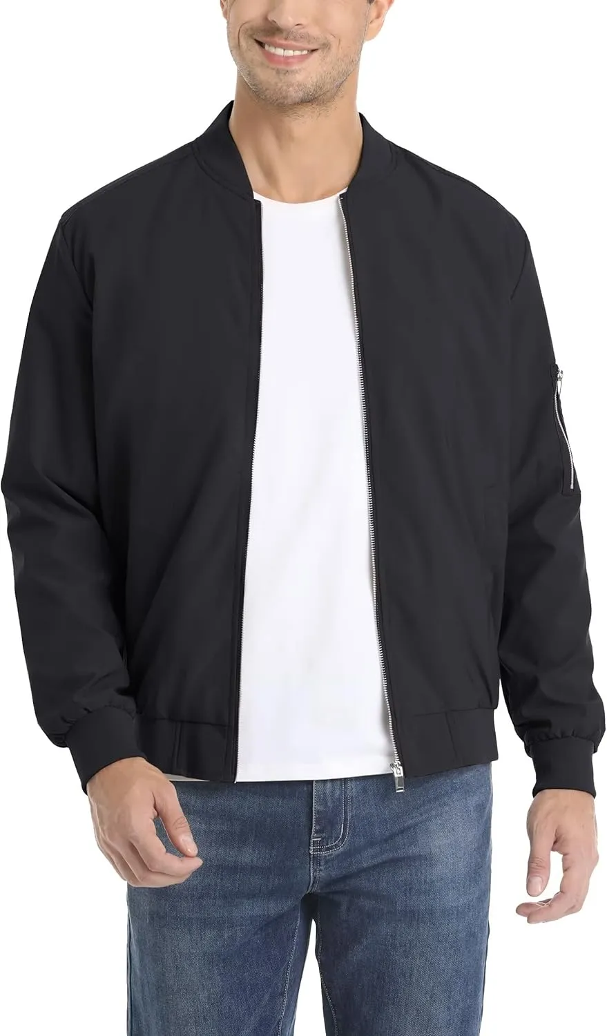KEFITEVD Men's Lightweight Windbreaker Jacket Casual Bomber Jacket Windproof Track Jacket Spring Fall Softshell Outerwear