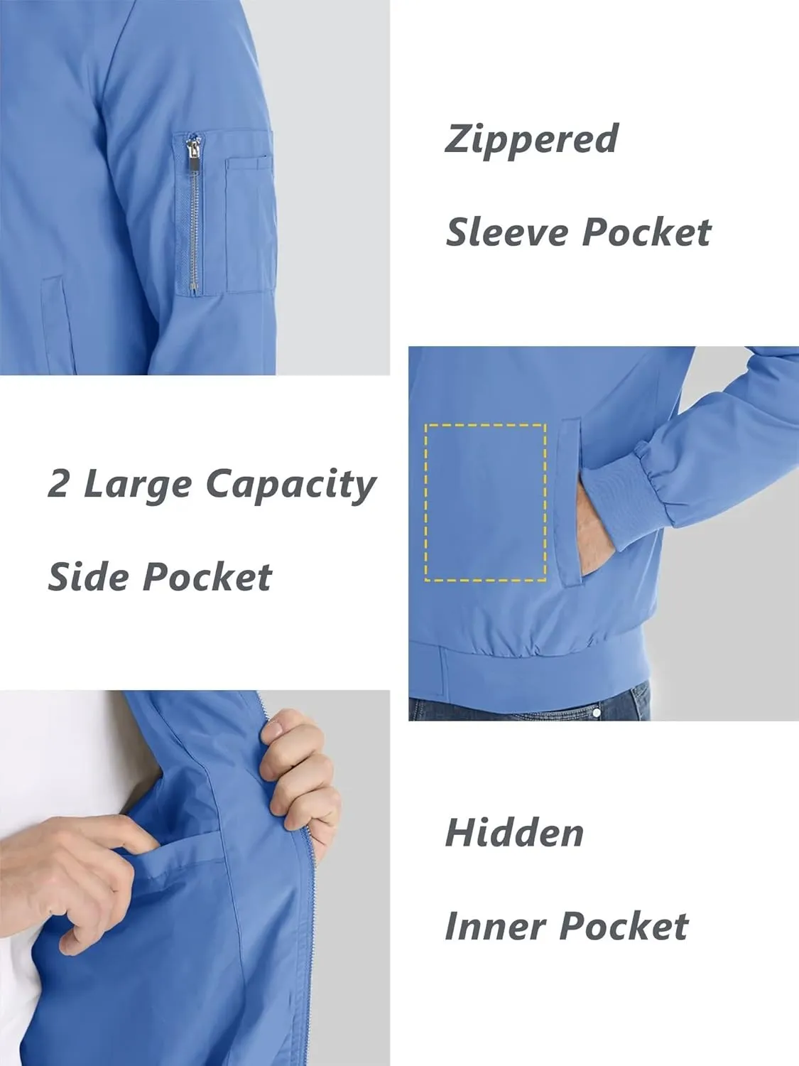 KEFITEVD Men's Lightweight Windbreaker Jacket Casual Bomber Jacket Windproof Track Jacket Spring Fall Softshell Outerwear