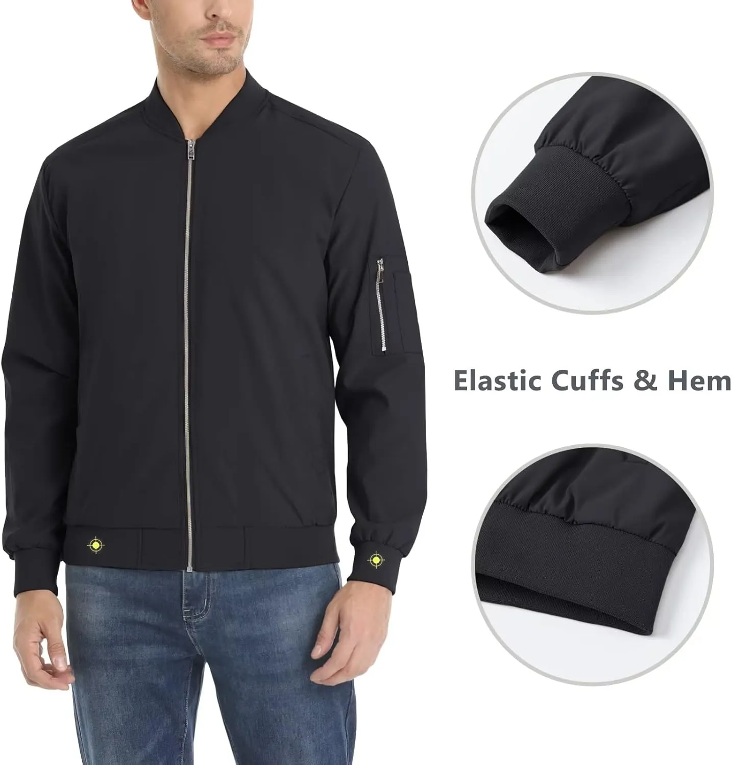KEFITEVD Men's Lightweight Windbreaker Jacket Casual Bomber Jacket Windproof Track Jacket Spring Fall Softshell Outerwear