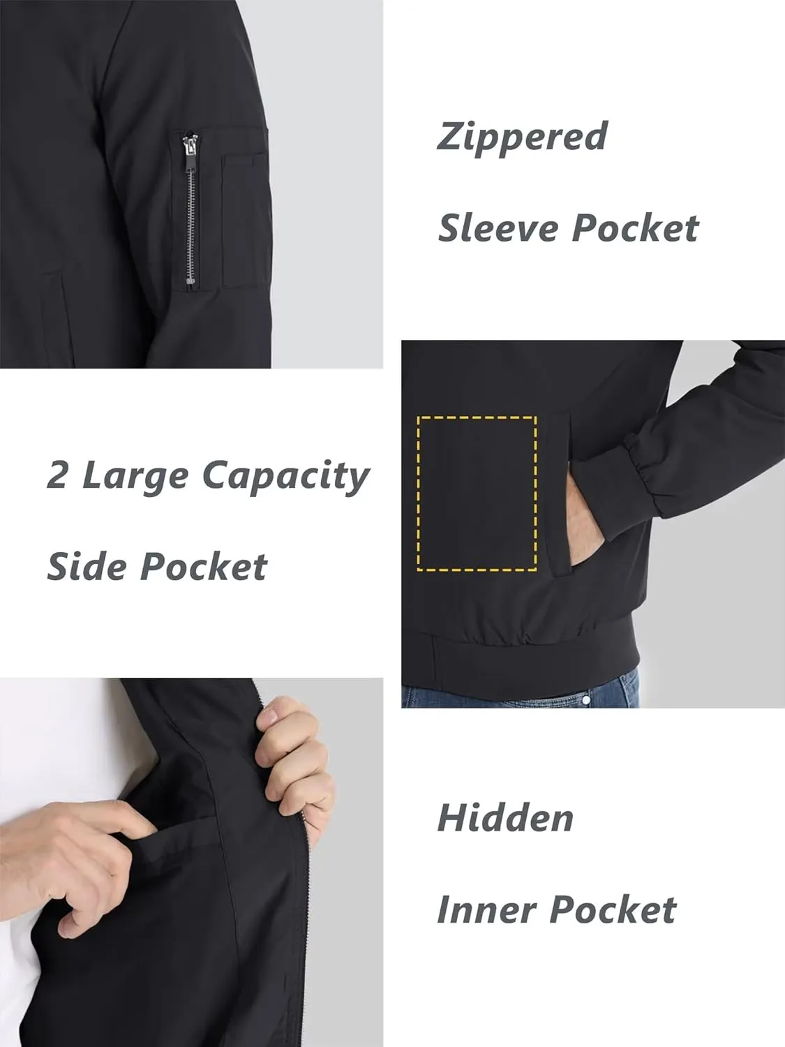 KEFITEVD Men's Lightweight Windbreaker Jacket Casual Bomber Jacket Windproof Track Jacket Spring Fall Softshell Outerwear