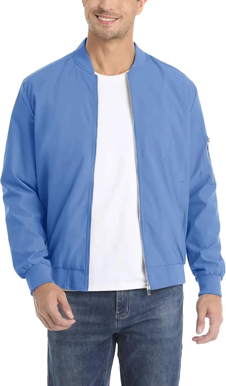 KEFITEVD Men's Lightweight Windbreaker Jacket Casual Bomber Jacket Windproof Track Jacket Spring Fall Softshell Outerwear