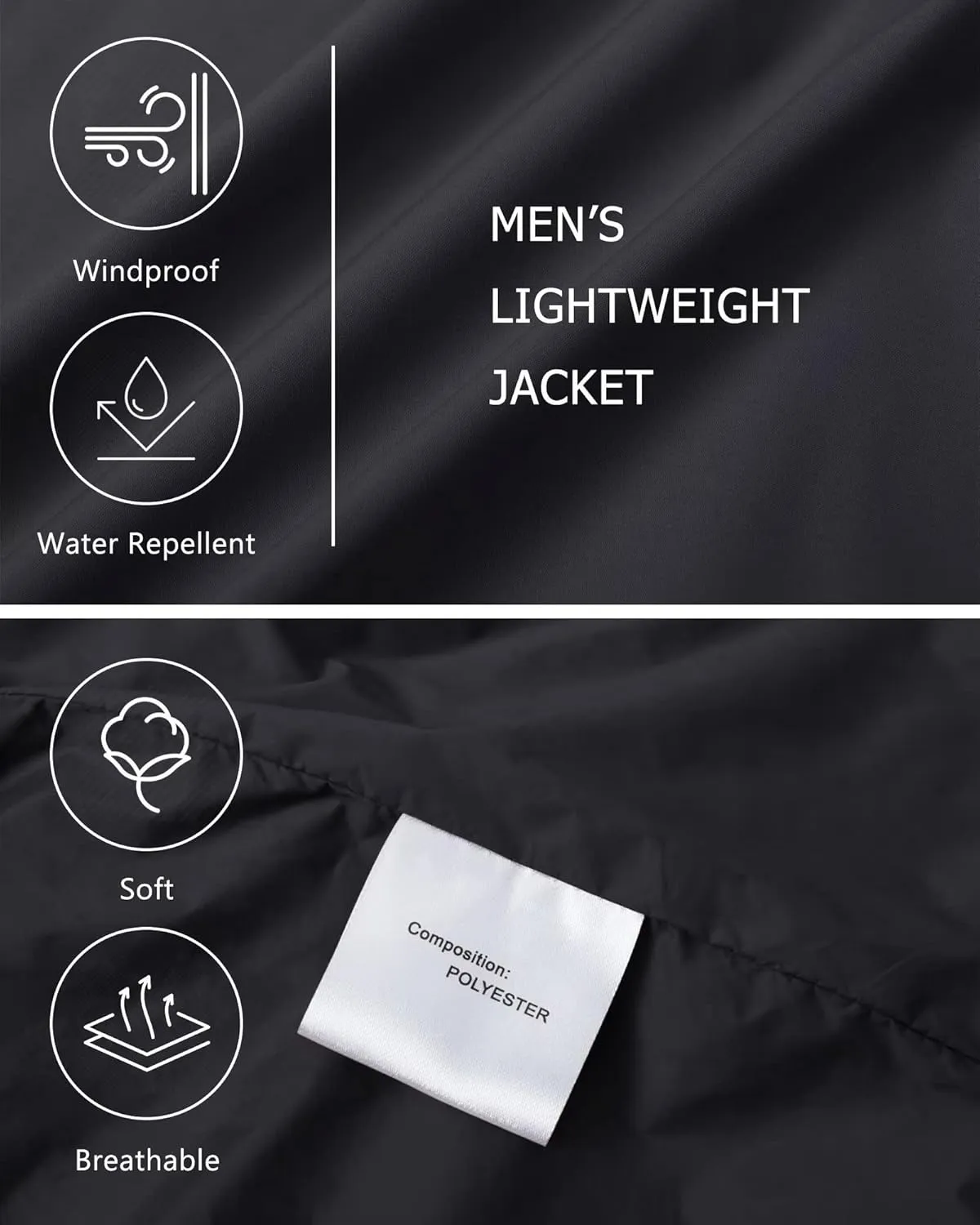 KEFITEVD Men's Lightweight Windbreaker Jacket Casual Bomber Jacket Windproof Track Jacket Spring Fall Softshell Outerwear