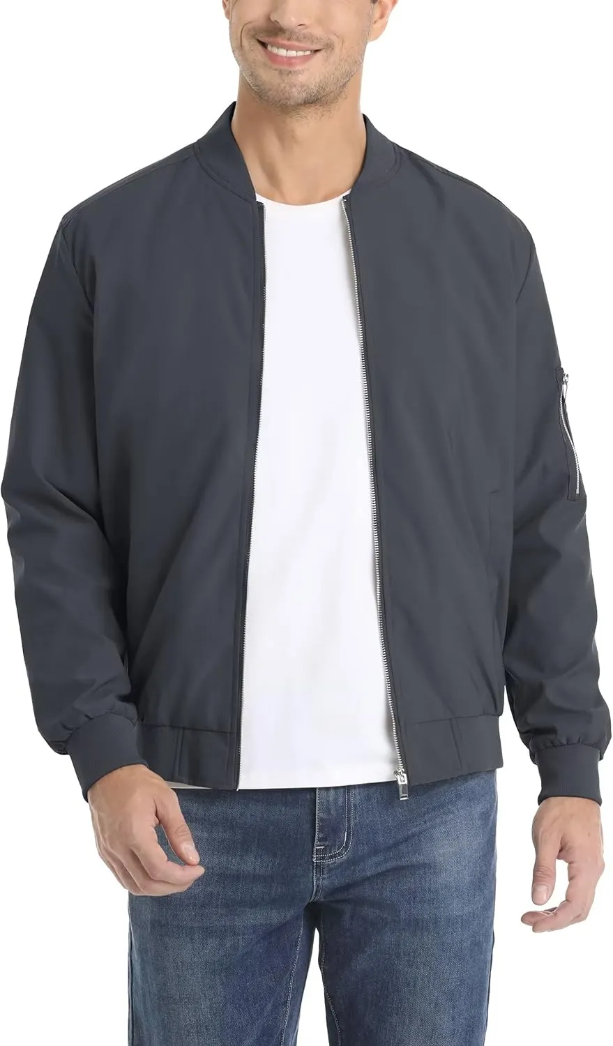 KEFITEVD Men's Lightweight Windbreaker Jacket Casual Bomber Jacket Windproof Track Jacket Spring Fall Softshell Outerwear