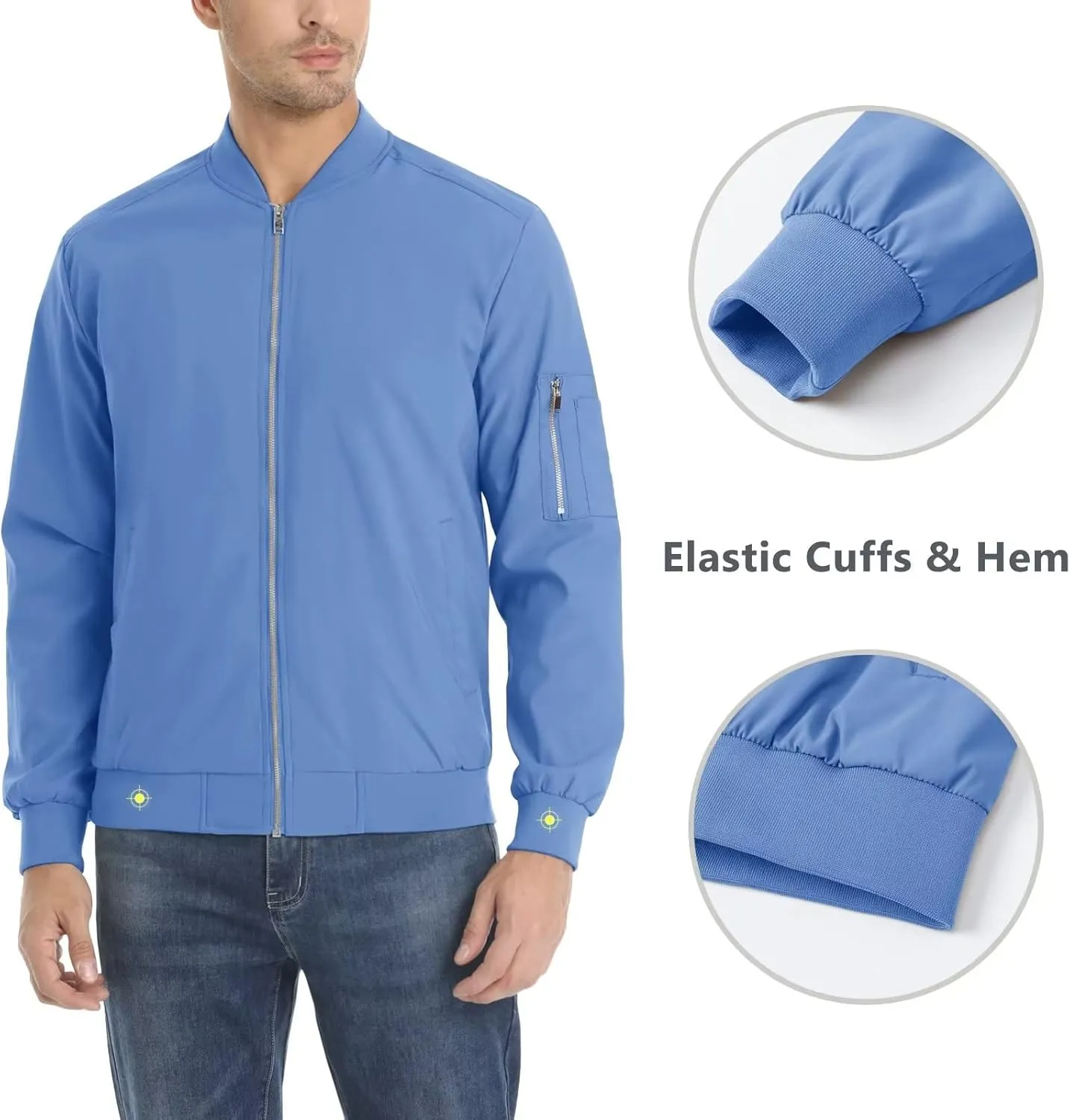 KEFITEVD Men's Lightweight Windbreaker Jacket Casual Bomber Jacket Windproof Track Jacket Spring Fall Softshell Outerwear