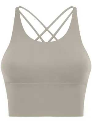 Khaki "Elizabeth" Open Back Longline Sports Bra