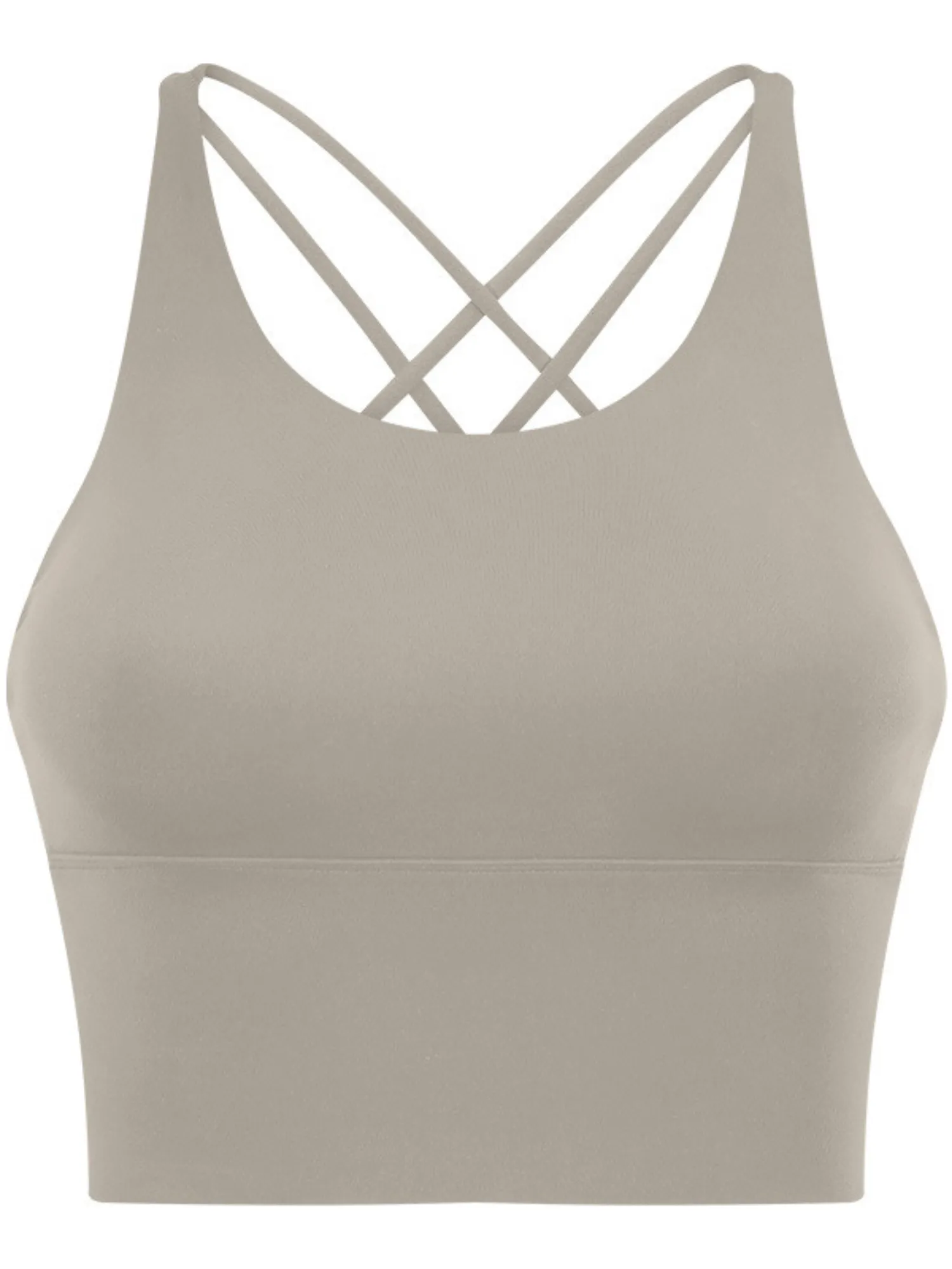 Khaki "Elizabeth" Open Back Longline Sports Bra