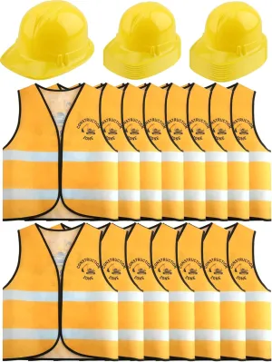 Kid Construction Worker Costume - 30 Pcs Vest and Hat Set for Halloween Dress Up