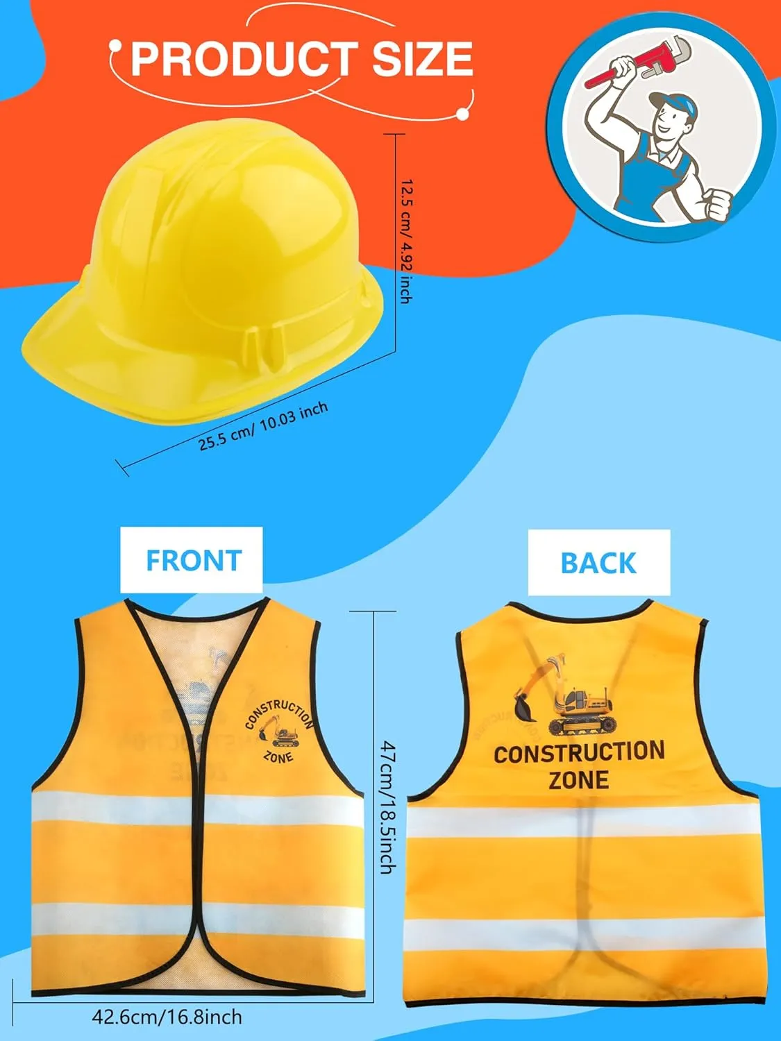 Kid Construction Worker Costume - 30 Pcs Vest and Hat Set for Halloween Dress Up