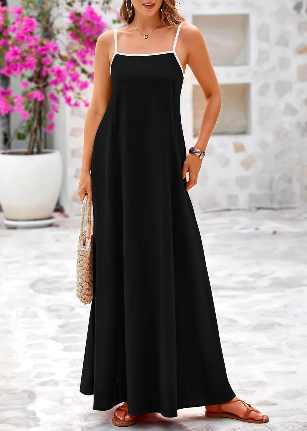 KIRUNDO Women Summer Maxi Sundress 2025 Boho Spaghetti Strap Sleeveless Casual Loose Flowy A Line Beach Vacation Dress