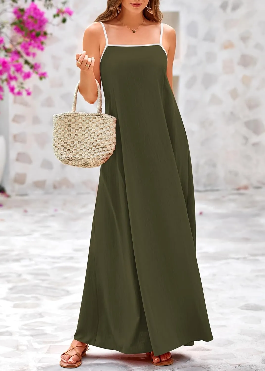 KIRUNDO Women Summer Maxi Sundress 2025 Boho Spaghetti Strap Sleeveless Casual Loose Flowy A Line Beach Vacation Dress