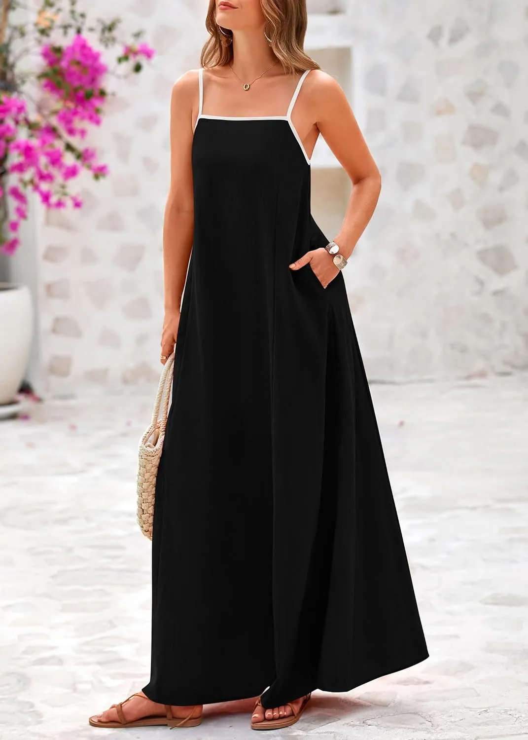 KIRUNDO Women Summer Maxi Sundress 2025 Boho Spaghetti Strap Sleeveless Casual Loose Flowy A Line Beach Vacation Dress