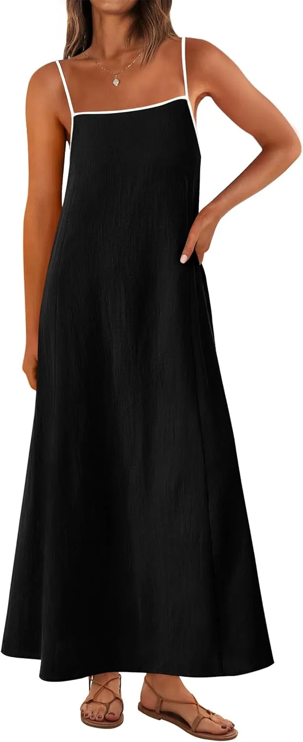 KIRUNDO Women Summer Maxi Sundress 2025 Boho Spaghetti Strap Sleeveless Casual Loose Flowy A Line Beach Vacation Dress