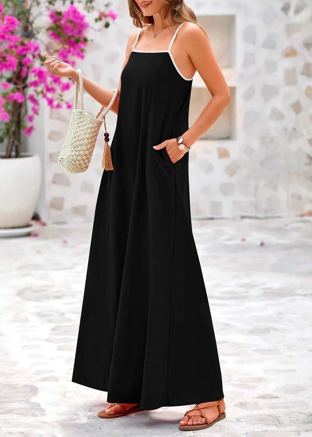 KIRUNDO Women Summer Maxi Sundress 2025 Boho Spaghetti Strap Sleeveless Casual Loose Flowy A Line Beach Vacation Dress