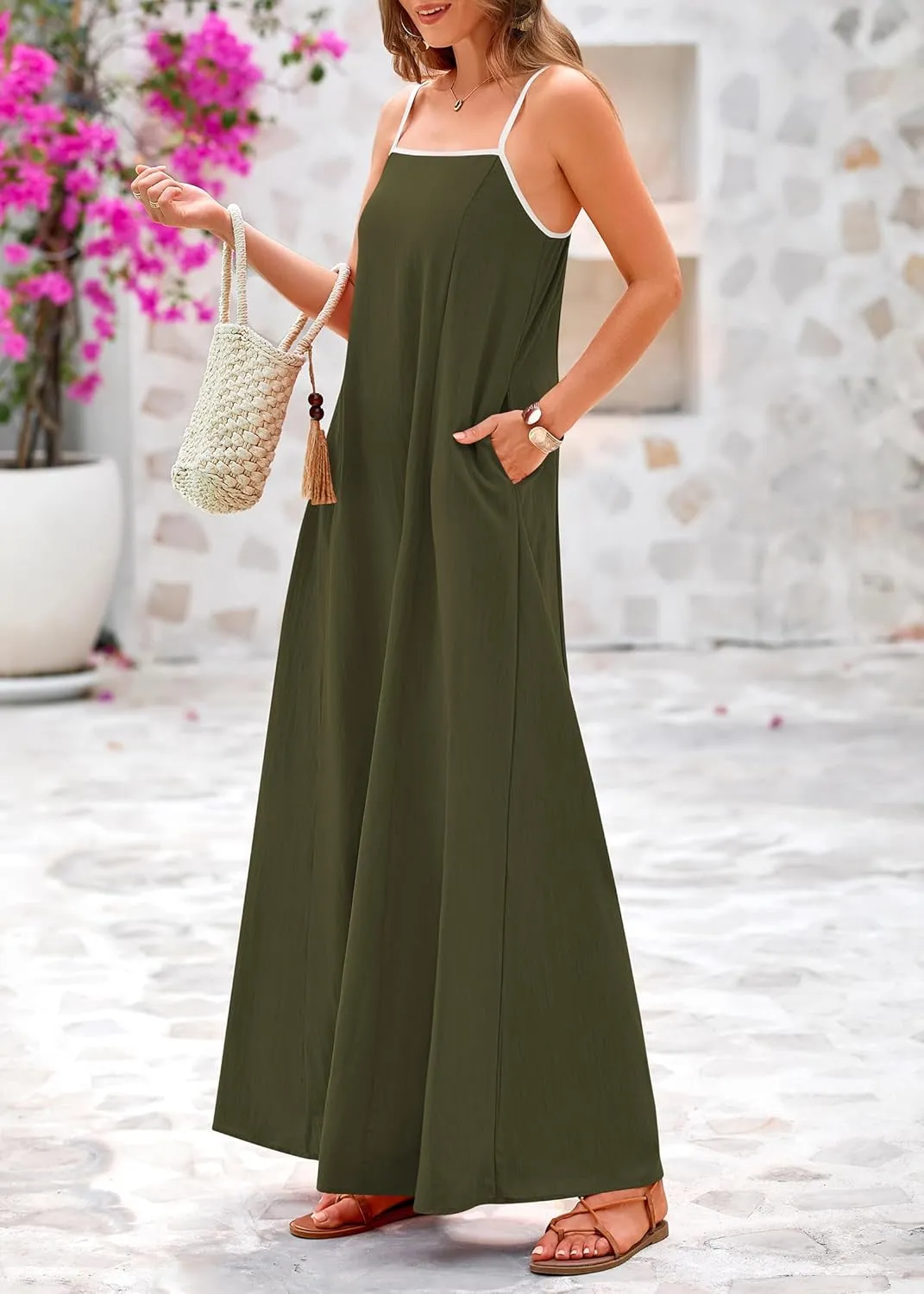 KIRUNDO Women Summer Maxi Sundress 2025 Boho Spaghetti Strap Sleeveless Casual Loose Flowy A Line Beach Vacation Dress