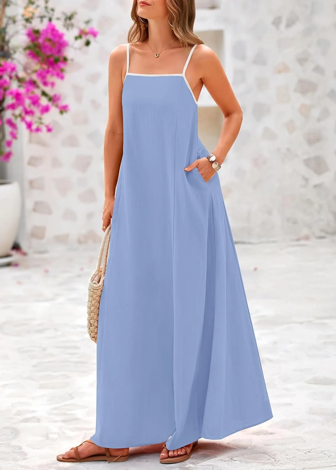KIRUNDO Women Summer Maxi Sundress 2025 Boho Spaghetti Strap Sleeveless Casual Loose Flowy A Line Beach Vacation Dress